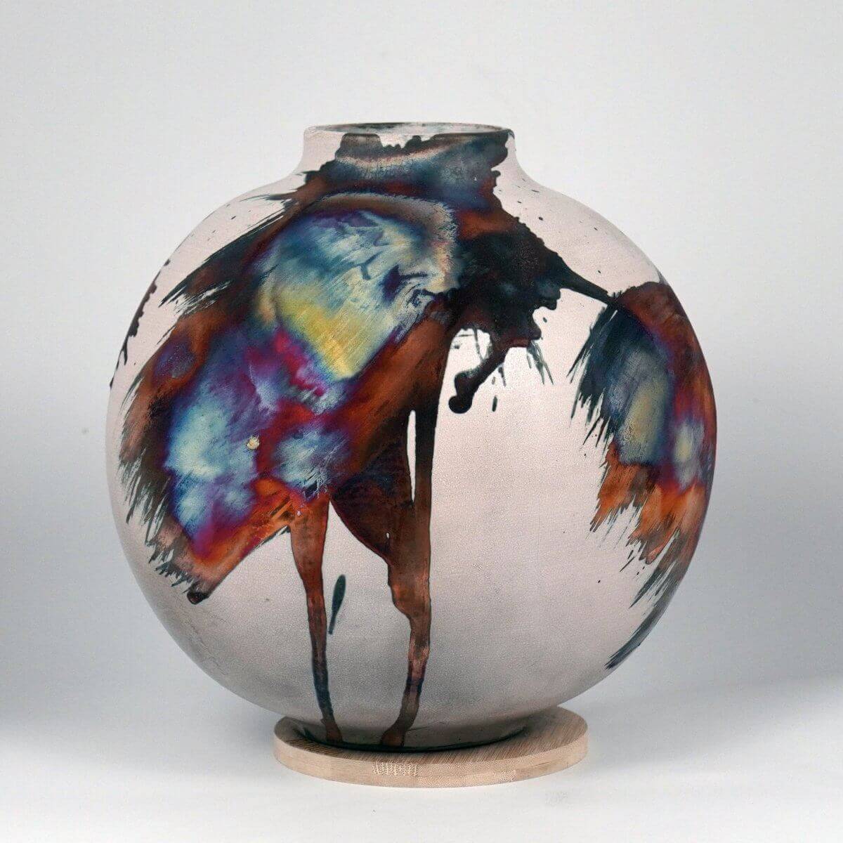 RAAQUU Large Globe Ceramic Vase Half Copper Matte S/N0000562 11" Raku Pottery - RAAQUU