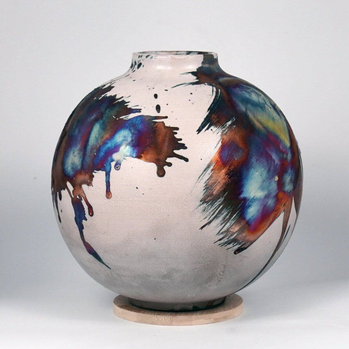 RAAQUU Large Globe Ceramic Vase Half Copper Matte S/N0000562 11" Raku Pottery - RAAQUU