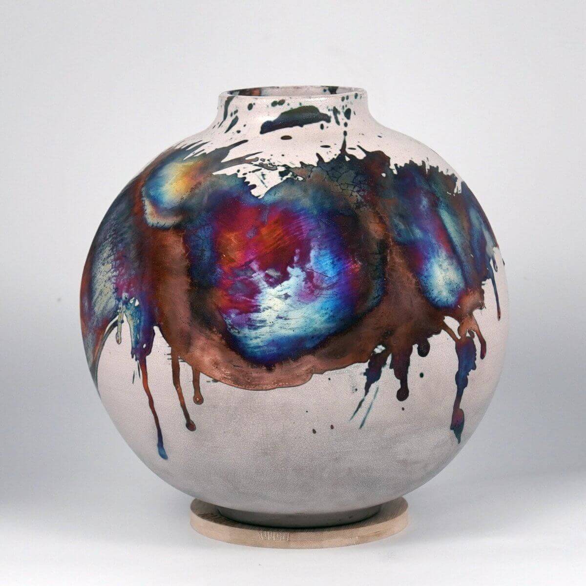 RAAQUU Large Globe Ceramic Vase Half Copper Matte S/N0000562 11" Raku Pottery - RAAQUU