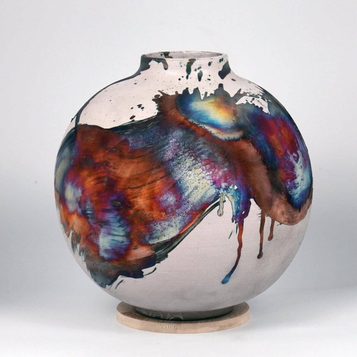 RAAQUU Large Globe Ceramic Vase Half Copper Matte S/N0000562 11" Raku Pottery - RAAQUU