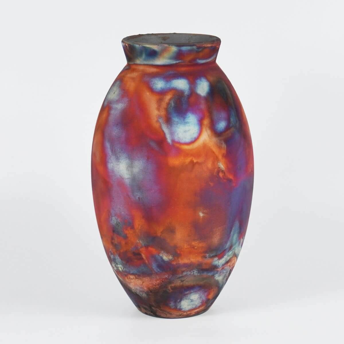 RAAQUU Large Oval Ceramic Vase Full Copper Matte S/N0000729 13.5" Raku Pottery Unique Handmade ceramic pottery raku vases, urns, and home decor, sculptures, wall decor, gifts by Adil Ghani