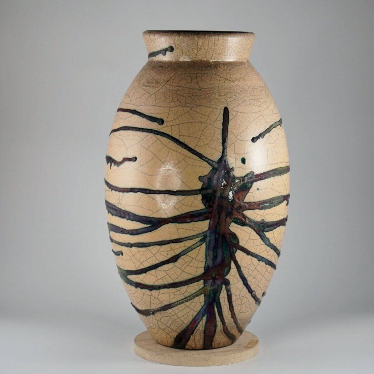 RAAQUU Large Oval Ceramic Vase Half Copper Matte S/N0000088 13.5" Raku Pottery - RAAQUU