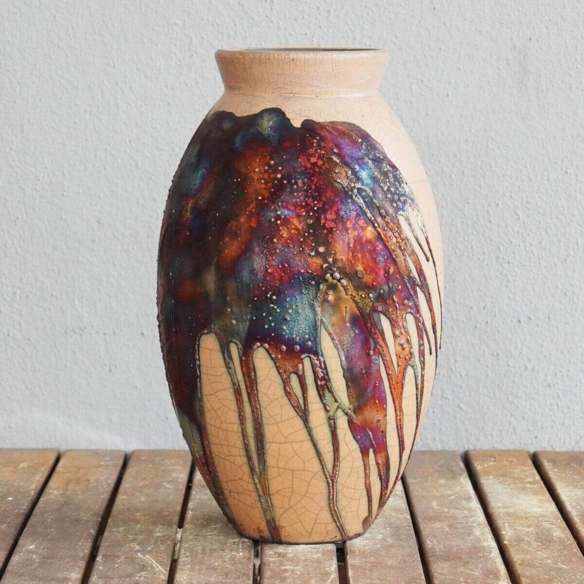 Raku pottery vase ceramic home decor
