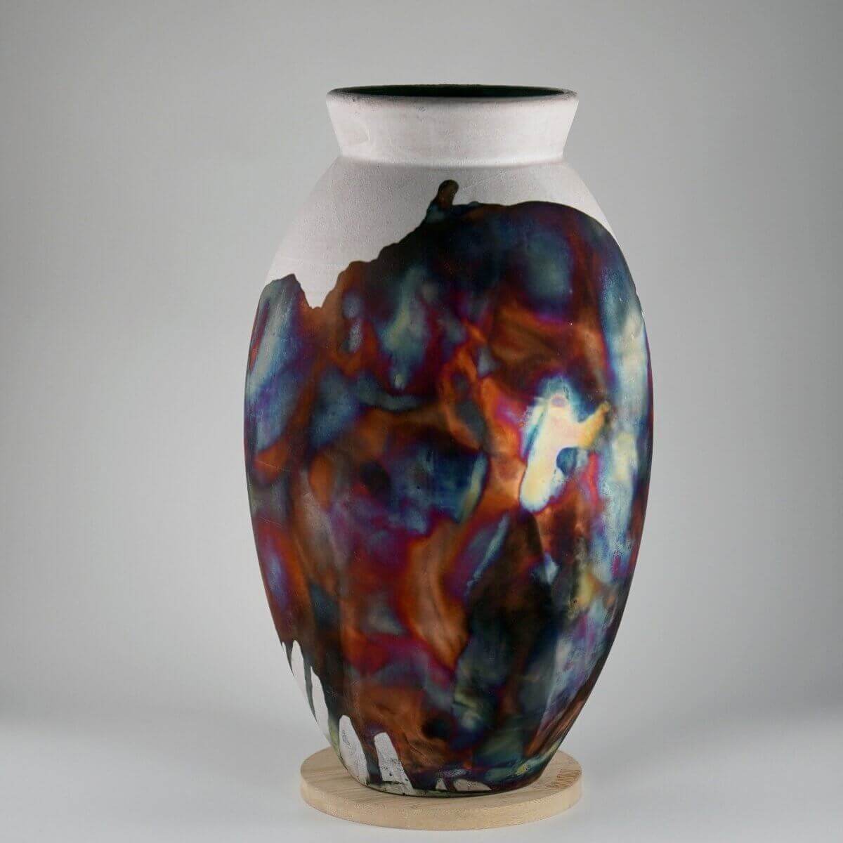 RAAQUU Large Oval Ceramic Vase Half Copper Matte S/N0000538 13.5" Raku Pottery - RAAQUU