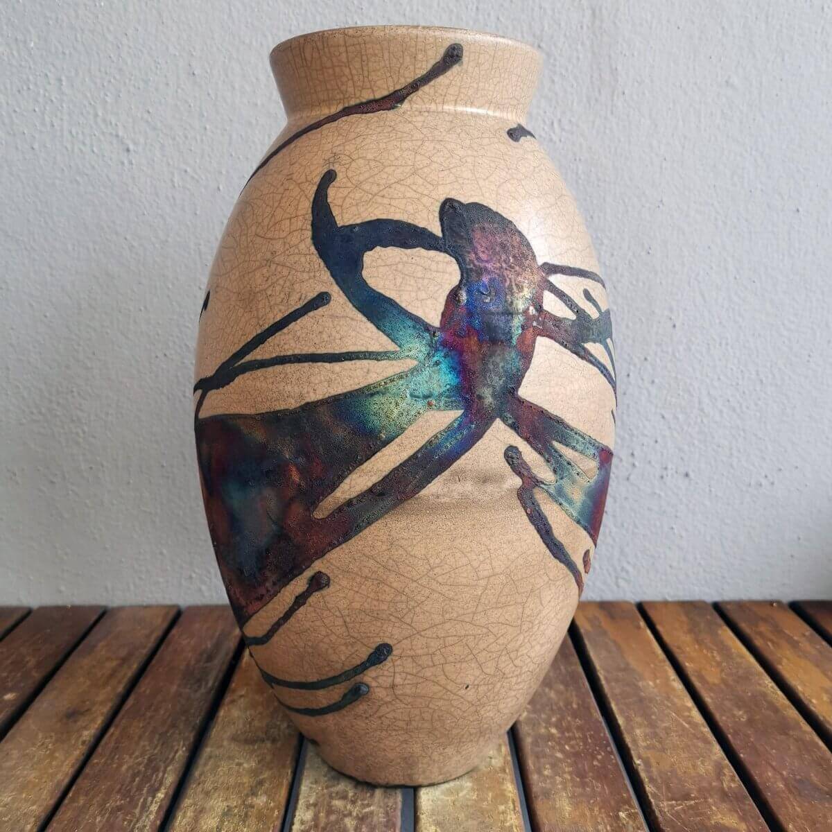 RAAQUU Large Oval Ceramic Vase Half Copper Matte S/N0000615 13.5" Raku Pottery Unique Handmade ceramic pottery raku vases, urns, and home decor, sculptures, wall decor, gifts by Adil Ghani