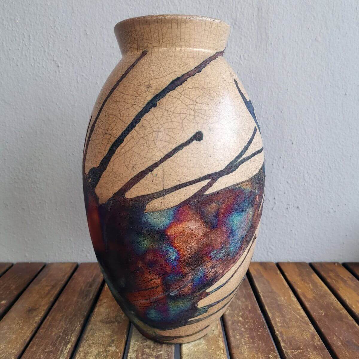 RAAQUU Large Oval Ceramic Vase Half Copper Matte S/N0000615 13.5" Raku Pottery Unique Handmade ceramic pottery raku vases, urns, and home decor, sculptures, wall decor, gifts by Adil Ghani