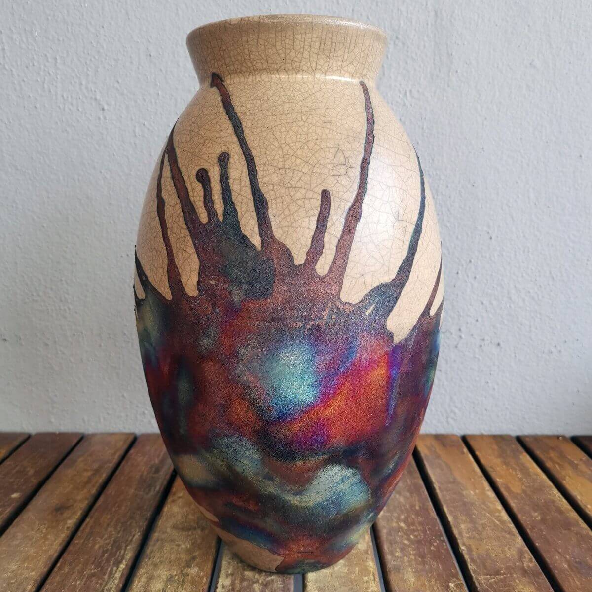 RAAQUU Large Oval Ceramic Vase Half Copper Matte S/N0000615 13.5" Raku Pottery Unique Handmade ceramic pottery raku vases, urns, and home decor, sculptures, wall decor, gifts by Adil Ghani