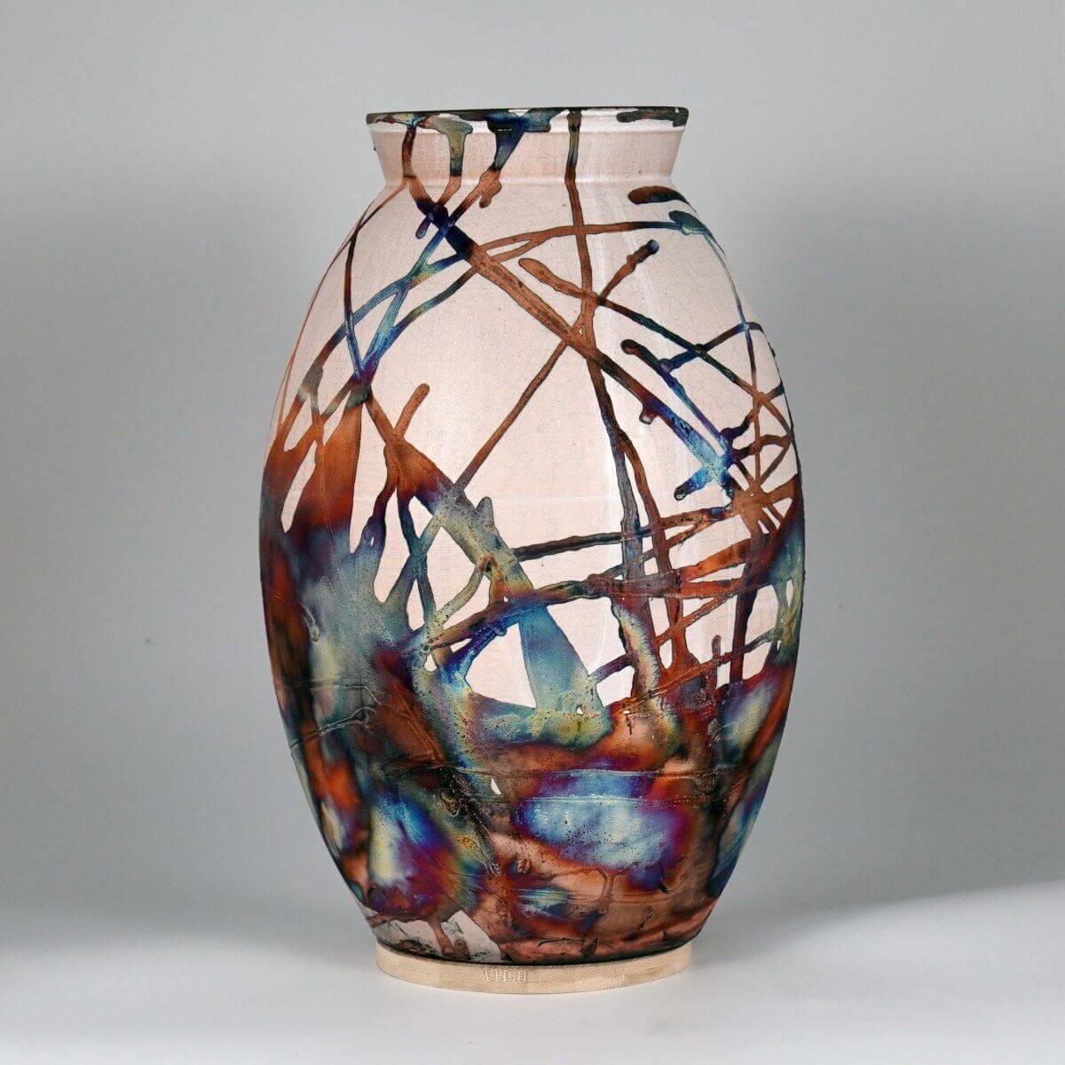 RAAQUU Large Oval XL Ceramic Vase Half Copper Matte S/N0000658 14" Raku Pottery - RAAQUU