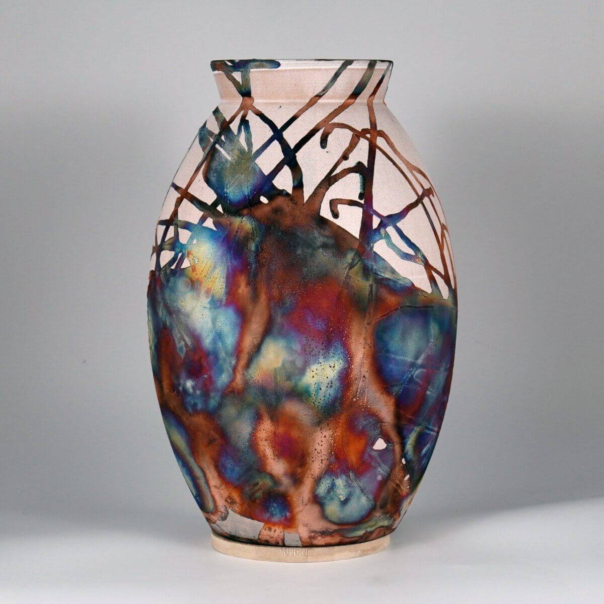 RAAQUU Large Oval XL Ceramic Vase Half Copper Matte S/N0000658 14" Raku Pottery - RAAQUU