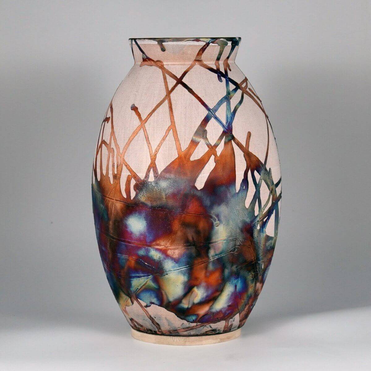 RAAQUU Large Oval XL Ceramic Vase Half Copper Matte S/N0000658 14" Raku Pottery - RAAQUU