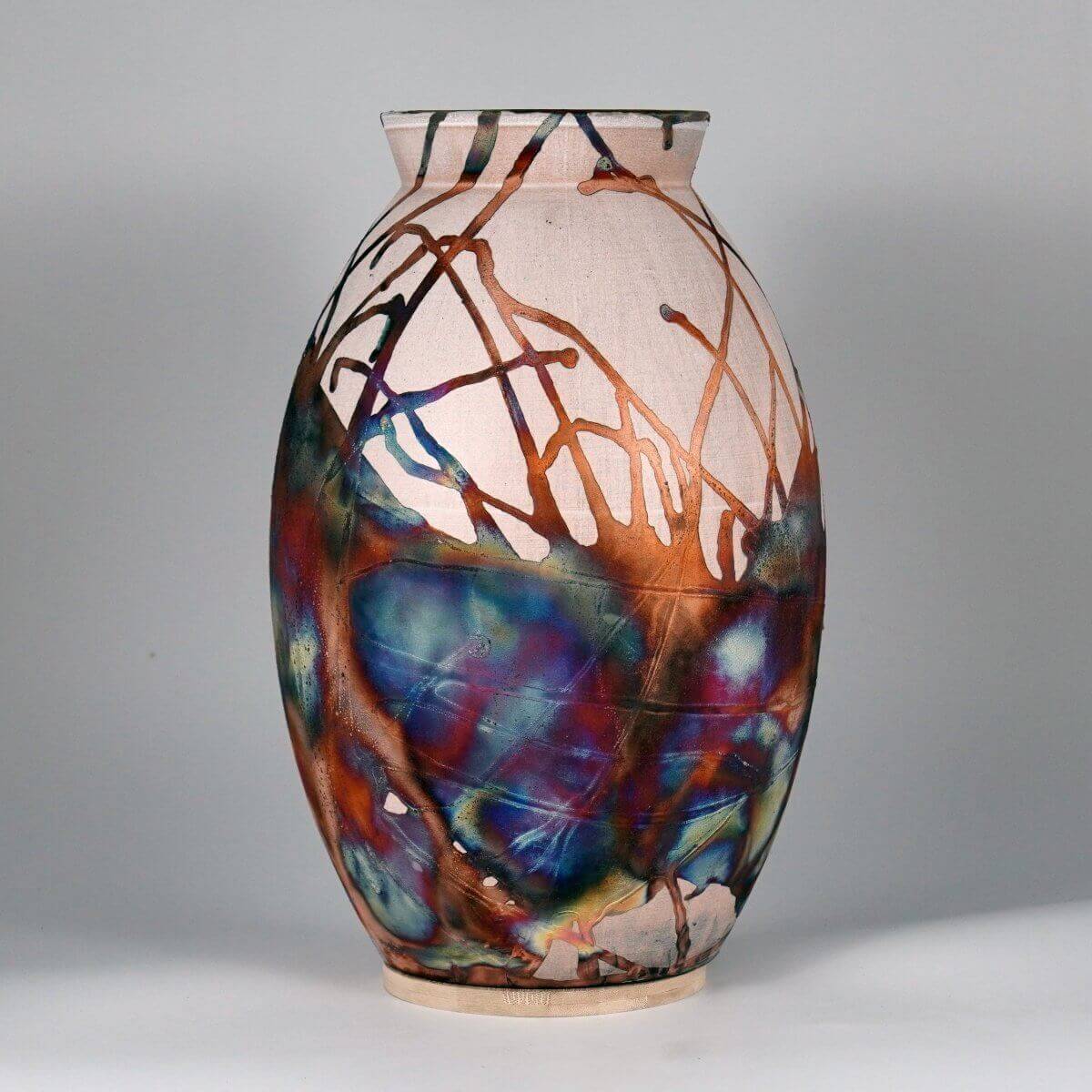 RAAQUU Large Oval XL Ceramic Vase Half Copper Matte S/N0000658 14" Raku Pottery - RAAQUU