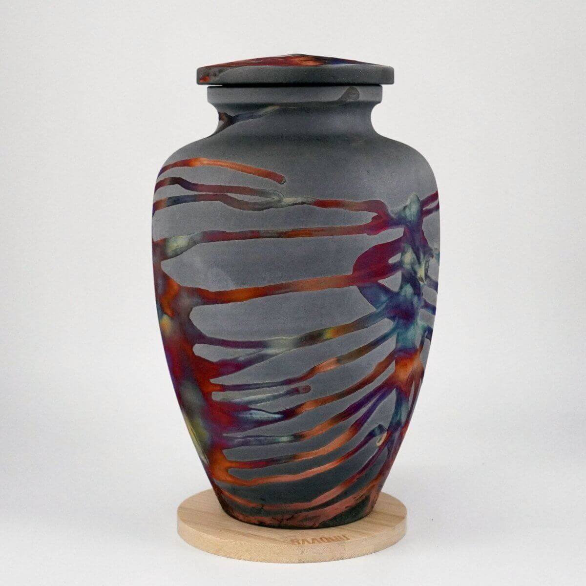 RAAQUU Omoide Ceramic Carbon Copper Urn for Adult Remains/Ashes S/N8000106 - Raku Pottery 170 cubic inches Unique Handmade Cremation Vessel Unique Handmade ceramic pottery raku vases, urns, and home decor, sculptures, wall decor, gifts by Adil Ghani