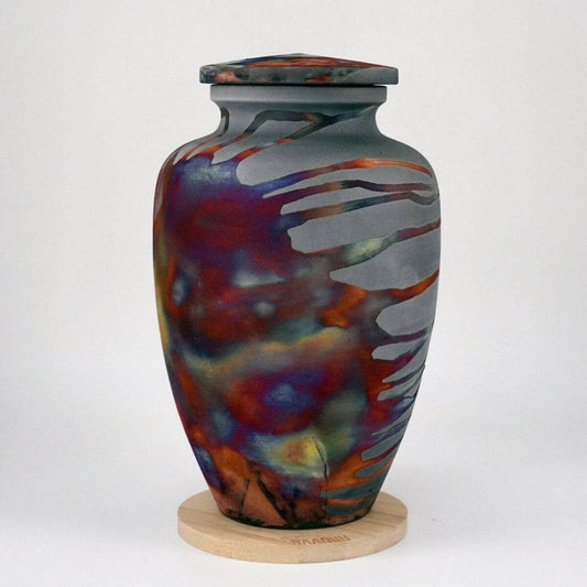 RAAQUU Omoide Ceramic Carbon Copper Urn for Adult Remains/Ashes S/N8000106 - Raku Pottery 170 cubic inches Unique Handmade Cremation Vessel Unique Handmade ceramic pottery raku vases, urns, and home decor, sculptures, wall decor, gifts by Adil Ghani
