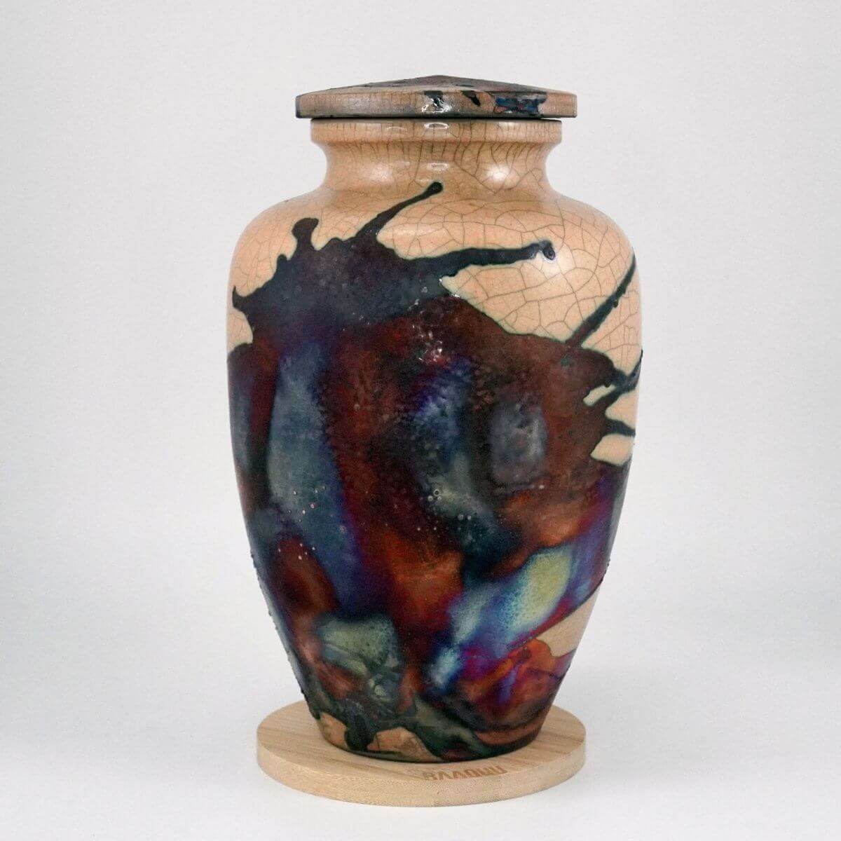 RAAQUU Omoide Ceramic Half Copper Matte Urn for Adult Remains/Ashes S/N8000084 - Raku Pottery 170 cubic inches Unique Handmade Cremation Vessel Unique Handmade ceramic pottery raku vases, urns, and home decor, sculptures, wall decor, gifts by Adil Ghani