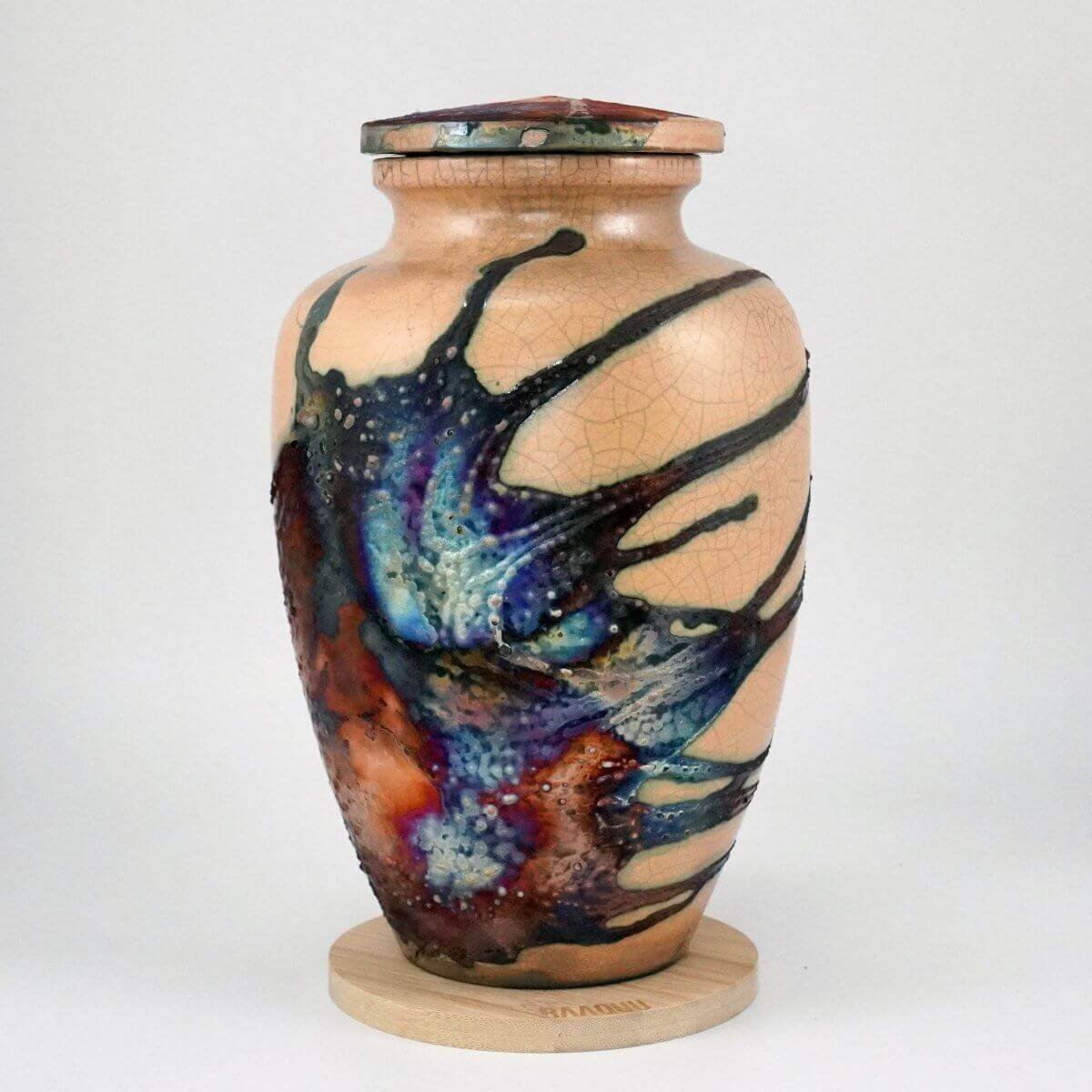 RAAQUU Omoide Ceramic Half Copper Matte Urn for Adult Remains/Ashes S/N8000087 - Raku Pottery 170 cubic inches Unique Handmade Cremation Vessel Unique Handmade ceramic pottery raku vases, urns, and home decor, sculptures, wall decor, gifts by Adil Ghani