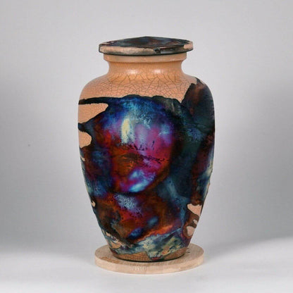RAAQUU Omoide Ceramic Half Copper Matte Urn for Adult Remains/Ashes S/N8000091 - Raku Pottery 170 cubic inches Unique Handmade Cremation Vessel - RAAQUU