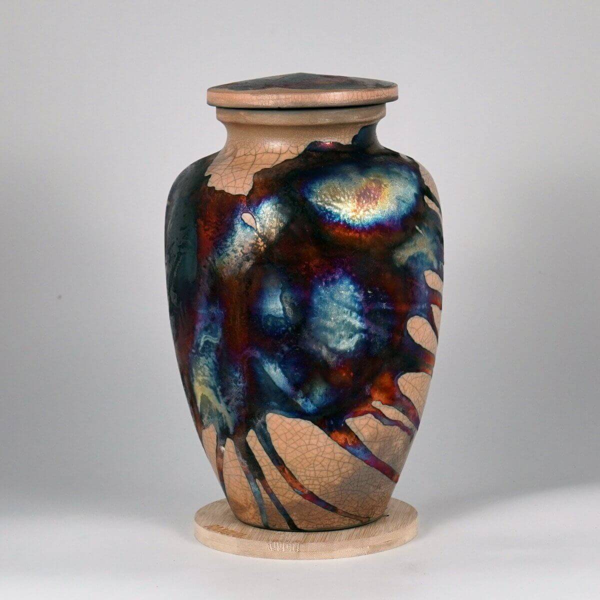 RAAQUU Omoide Ceramic Half Copper Matte Urn for Adult Remains/Ashes S/N8000095 - Raku Pottery 170 cubic inches Unique Handmade Cremation Vessel Unique Handmade ceramic pottery raku vases, urns, and home decor, sculptures, wall decor, gifts by Adil Ghani