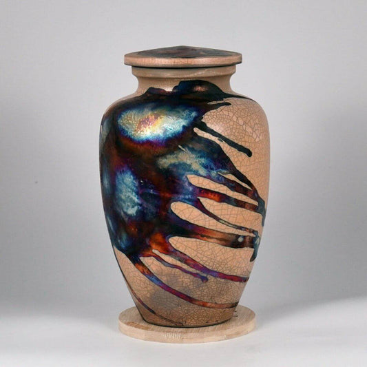 RAAQUU Omoide Ceramic Half Copper Matte Urn for Adult Remains/Ashes S/N8000095 - Raku Pottery 170 cubic inches Unique Handmade Cremation Vessel - RAAQUU