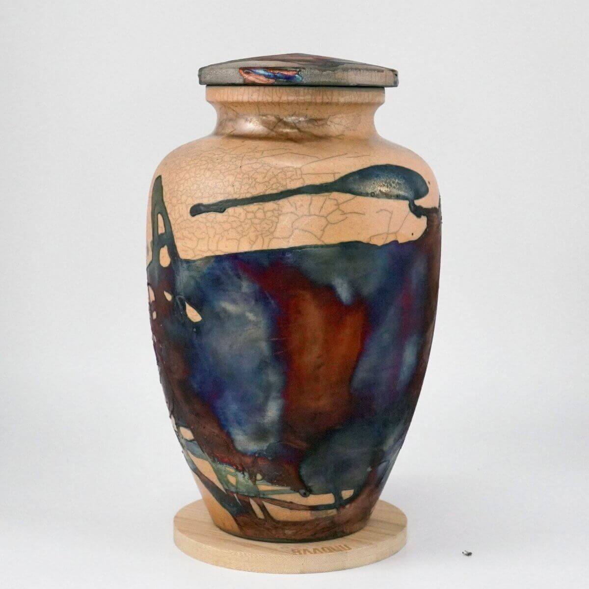RAAQUU Omoide Ceramic Half Copper Matte Urn for Adult Remains/Ashes S/N8000126 - Raku Pottery 170 cubic inches Unique Handmade Cremation Vessel Unique Handmade ceramic pottery raku vases, urns, and home decor, sculptures, wall decor, gifts by Adil Ghani