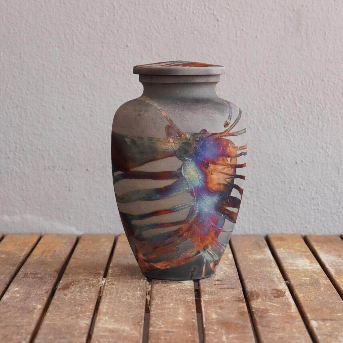 RAAQUU Omoide Ceramic Urn (Pre-Order) for Adult Remains - Raku Pottery 170 cubic inches Unique Handmade Cremation Vessel for Ashes, Pets, Cats, Dogs Unique Handmade ceramic pottery raku vases, urns, and home decor, sculptures, wall decor, gifts by Adil Gh