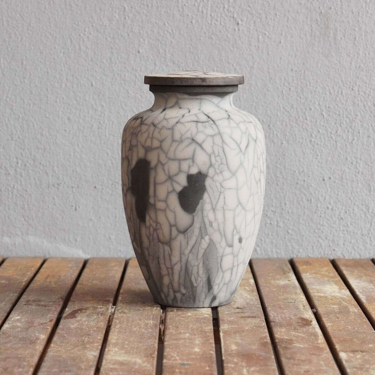 RAAQUU Omoide Ceramic Urn (Pre-Order) for Adult Remains - Raku Pottery 170 cubic inches Unique Handmade Cremation Vessel for Ashes, Pets, Cats, Dogs Unique Handmade ceramic pottery raku vases, urns, and home decor, sculptures, wall decor, gifts by Adil Gh