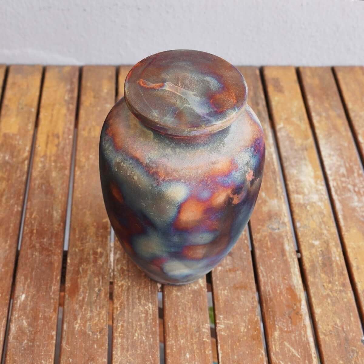 RAAQUU Omoide Ceramic Urn (Pre-Order) for Adult Remains - Raku Pottery 170 cubic inches Unique Handmade Cremation Vessel for Ashes, Pets, Cats, Dogs Unique Handmade ceramic pottery raku vases, urns, and home decor, sculptures, wall decor, gifts by Adil Gh