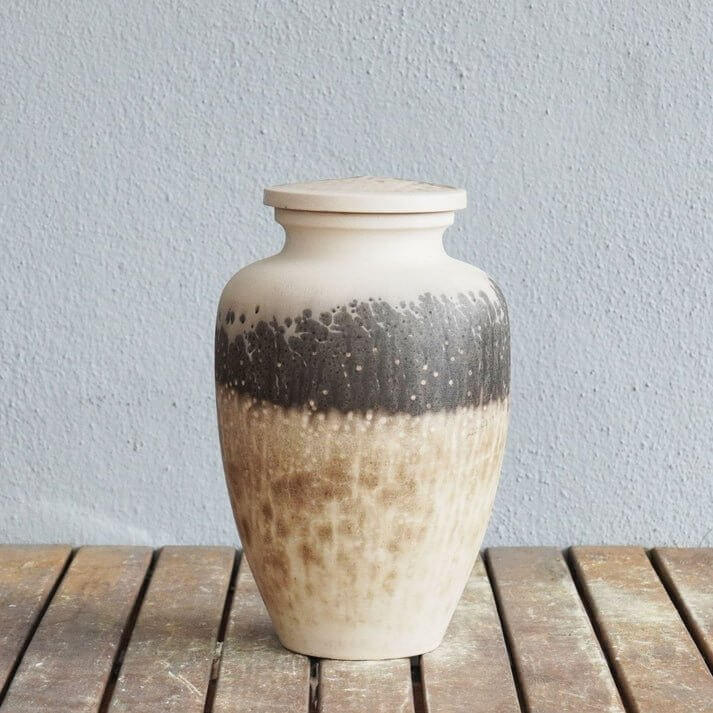 RAAQUU Omoide Ceramic Urn (Pre-Order) for Adult Remains - Raku Pottery 170 cubic inches Unique Handmade Cremation Vessel for Ashes, Pets, Cats, Dogs Unique Handmade ceramic pottery raku vases, urns, and home decor, sculptures, wall decor, gifts by Adil Gh
