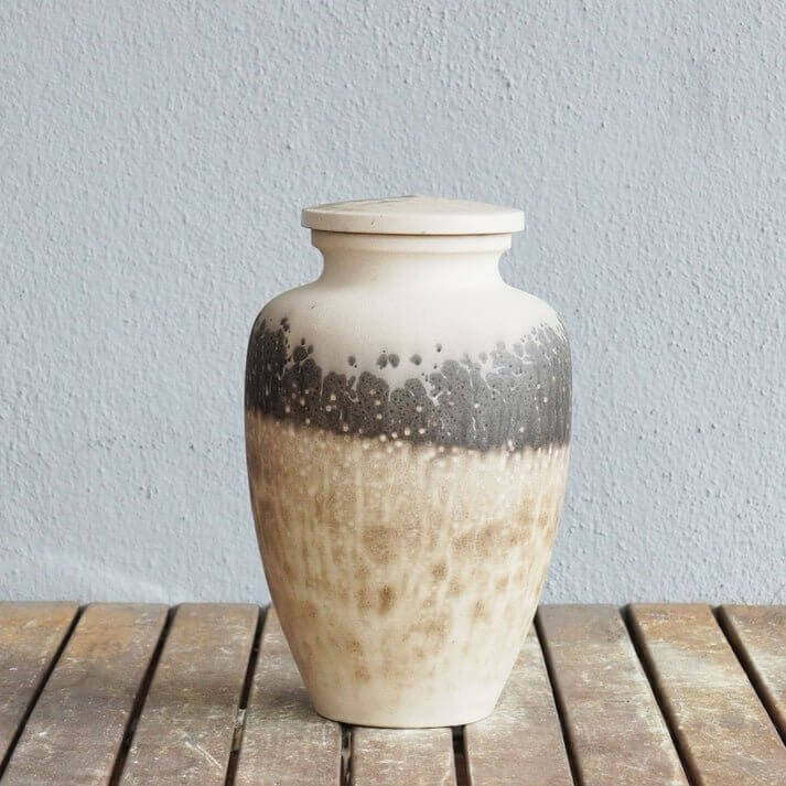 RAAQUU Omoide Ceramic Urn (Pre-Order) for Adult Remains - Raku Pottery 170 cubic inches Unique Handmade Cremation Vessel for Ashes, Pets, Cats, Dogs Unique Handmade ceramic pottery raku vases, urns, and home decor, sculptures, wall decor, gifts by Adil Gh