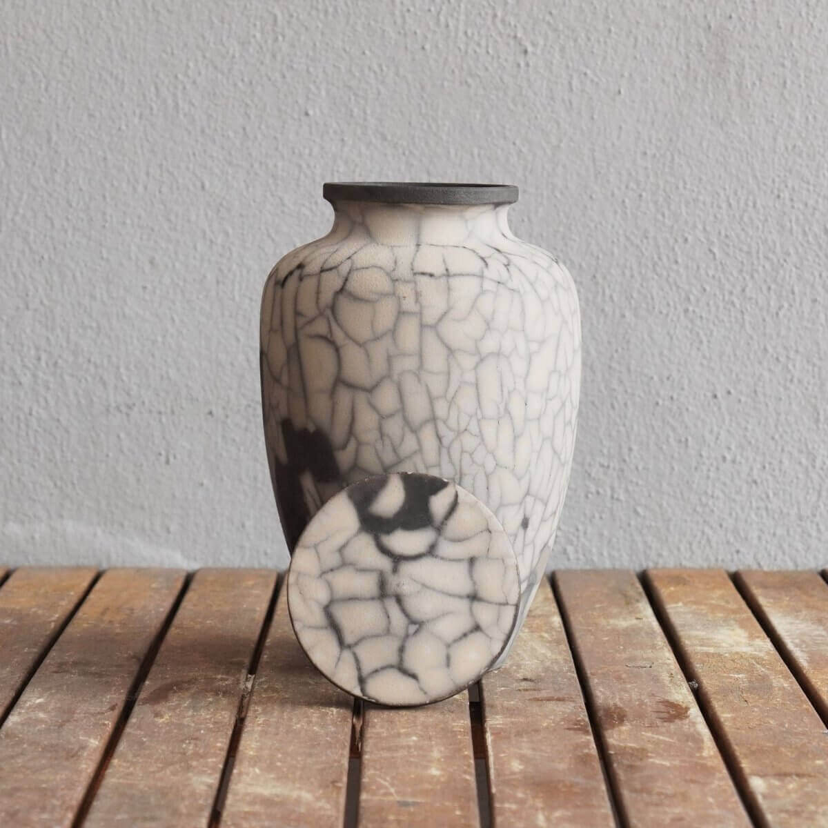 RAAQUU Omoide Ceramic Urn (Pre-Order) for Adult Remains - Raku Pottery 170 cubic inches Unique Handmade Cremation Vessel for Ashes, Pets, Cats, Dogs Unique Handmade ceramic pottery raku vases, urns, and home decor, sculptures, wall decor, gifts by Adil Gh