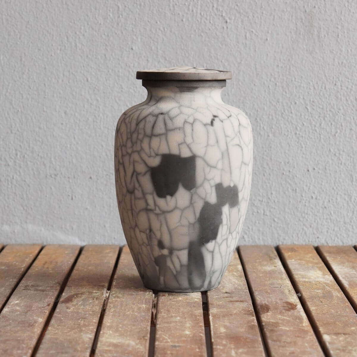 RAAQUU Omoide Ceramic Urn (Pre-Order) for Adult Remains - Raku Pottery 170 cubic inches Unique Handmade Cremation Vessel for Ashes, Pets, Cats, Dogs Unique Handmade ceramic pottery raku vases, urns, and home decor, sculptures, wall decor, gifts by Adil Gh