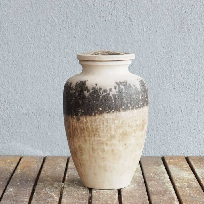 RAAQUU Omoide Ceramic Urn (Pre-Order) for Adult Remains - Raku Pottery 170 cubic inches Unique Handmade Cremation Vessel for Ashes, Pets, Cats, Dogs Unique Handmade ceramic pottery raku vases, urns, and home decor, sculptures, wall decor, gifts by Adil Gh