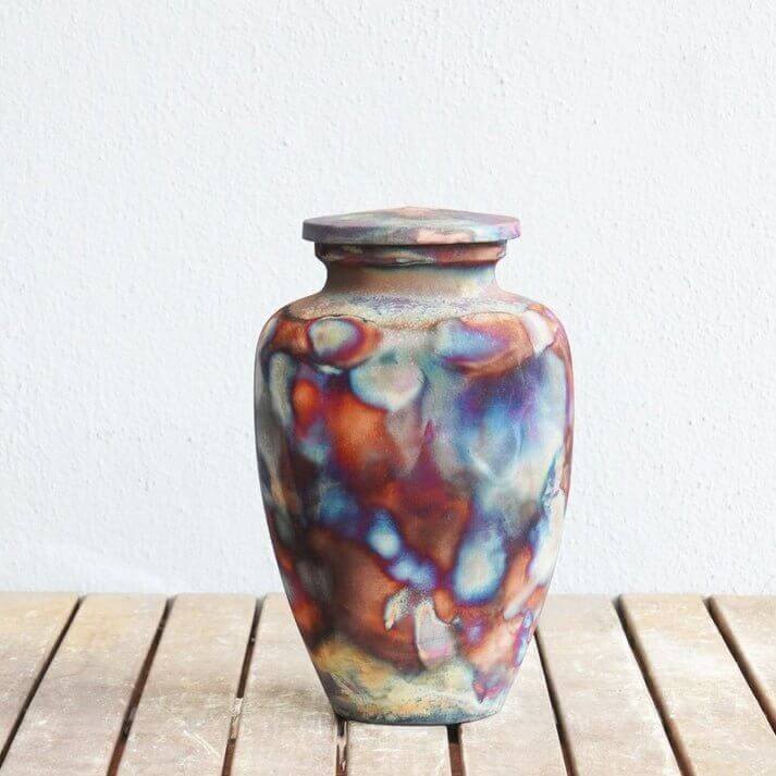 RAAQUU Omoide Ceramic Urn (Pre-Order) for Adult Remains - Raku Pottery 170 cubic inches Unique Handmade Cremation Vessel for Ashes, Pets, Cats, Dogs Unique Handmade ceramic pottery raku vases, urns, and home decor, sculptures, wall decor, gifts by Adil Gh