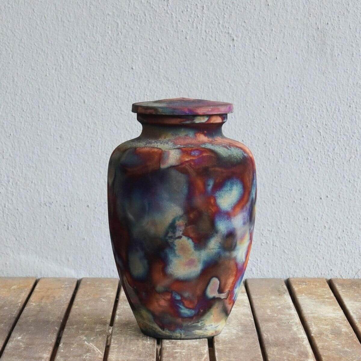 RAAQUU Omoide Ceramic Urn (Pre-Order) for Adult Remains - Raku Pottery 170 cubic inches Unique Handmade Cremation Vessel for Ashes, Pets, Cats, Dogs Unique Handmade ceramic pottery raku vases, urns, and home decor, sculptures, wall decor, gifts by Adil Gh