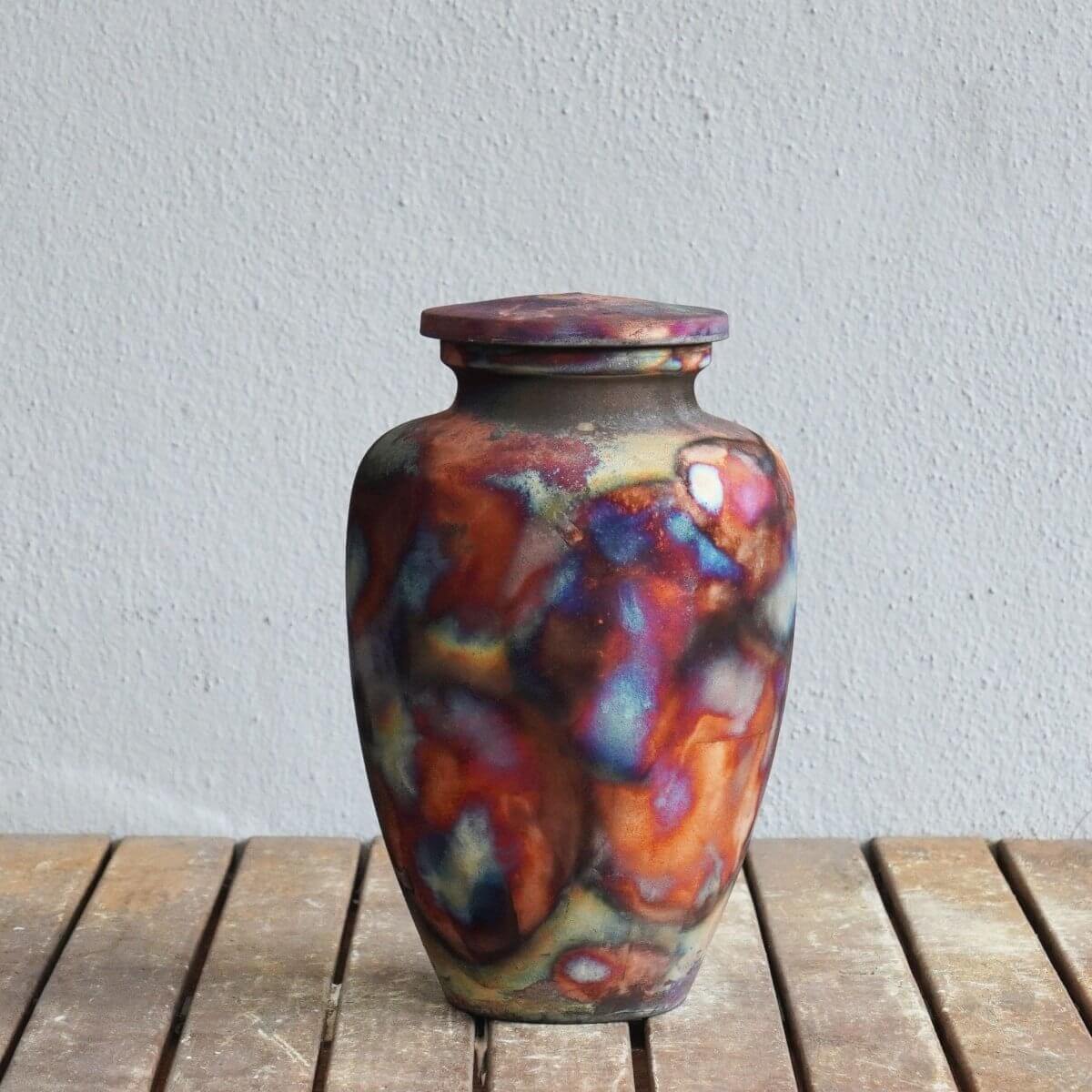 RAAQUU Omoide Ceramic Urn (Pre-Order) for Adult Remains - Raku Pottery 170 cubic inches Unique Handmade Cremation Vessel for Ashes, Pets, Cats, Dogs Unique Handmade ceramic pottery raku vases, urns, and home decor, sculptures, wall decor, gifts by Adil Gh