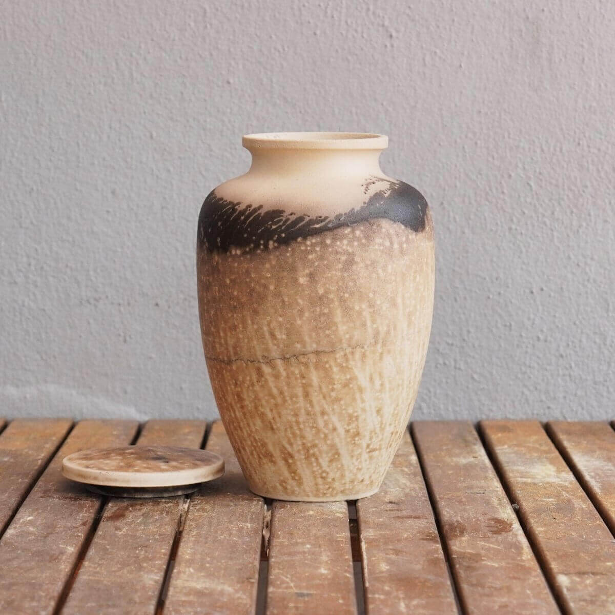 RAAQUU Omoide Ceramic Urn (Pre-Order) for Adult Remains - Raku Pottery 170 cubic inches Unique Handmade Cremation Vessel for Ashes, Pets, Cats, Dogs Unique Handmade ceramic pottery raku vases, urns, and home decor, sculptures, wall decor, gifts by Adil Gh