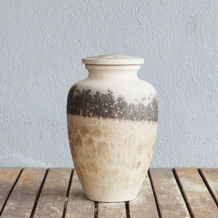 RAAQUU Omoide Ceramic Urn (Pre-Order) for Adult Remains - Raku Pottery 170 cubic inches Unique Handmade Cremation Vessel for Ashes, Pets, Cats, Dogs Unique Handmade ceramic pottery raku vases, urns, and home decor, sculptures, wall decor, gifts by Adil Gh
