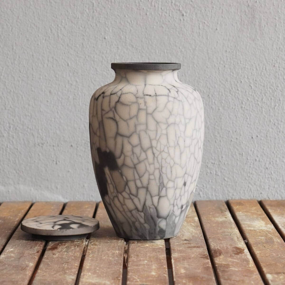 RAAQUU Omoide Ceramic Urn (Pre-Order) for Adult Remains - Raku Pottery 170 cubic inches Unique Handmade Cremation Vessel for Ashes, Pets, Cats, Dogs Unique Handmade ceramic pottery raku vases, urns, and home decor, sculptures, wall decor, gifts by Adil Gh