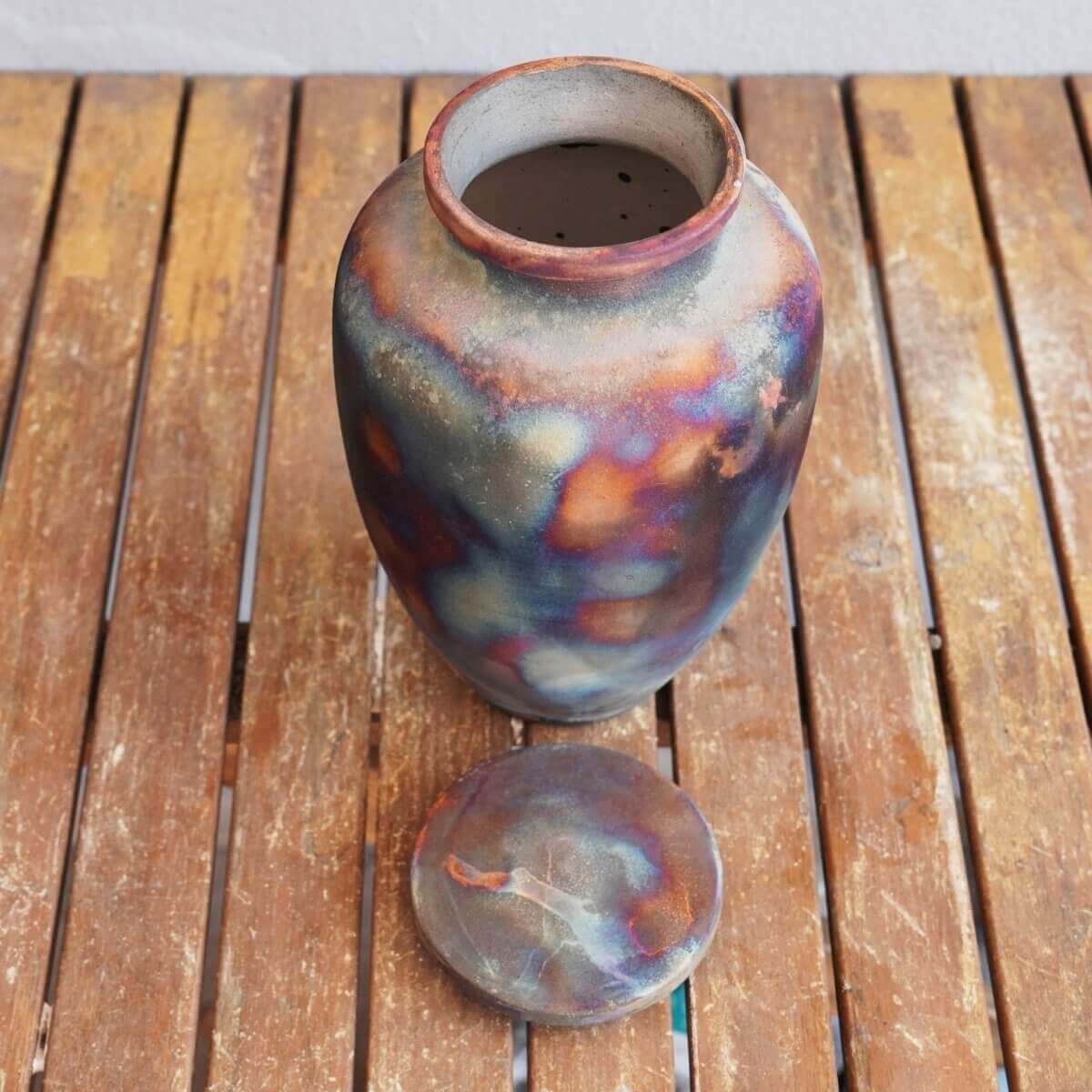 RAAQUU Omoide Ceramic Urn (Pre-Order) for Adult Remains - Raku Pottery 170 cubic inches Unique Handmade Cremation Vessel for Ashes, Pets, Cats, Dogs Unique Handmade ceramic pottery raku vases, urns, and home decor, sculptures, wall decor, gifts by Adil Gh