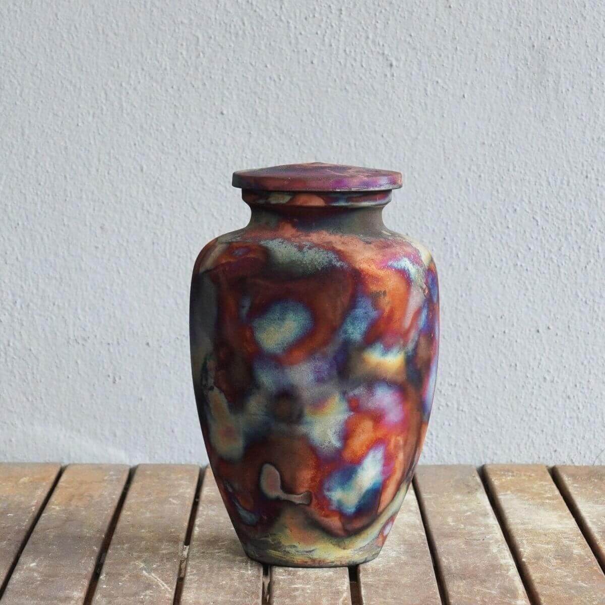 RAAQUU Omoide Ceramic Urn (Pre-Order) for Adult Remains - Raku Pottery 170 cubic inches Unique Handmade Cremation Vessel for Ashes, Pets, Cats, Dogs Unique Handmade ceramic pottery raku vases, urns, and home decor, sculptures, wall decor, gifts by Adil Gh