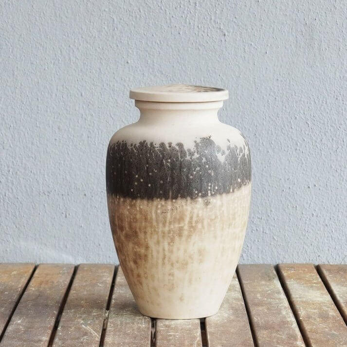 RAAQUU Omoide Ceramic Urn (Pre-Order) for Adult Remains - Raku Pottery 170 cubic inches Unique Handmade Cremation Vessel for Ashes, Pets, Cats, Dogs Unique Handmade ceramic pottery raku vases, urns, and home decor, sculptures, wall decor, gifts by Adil Gh