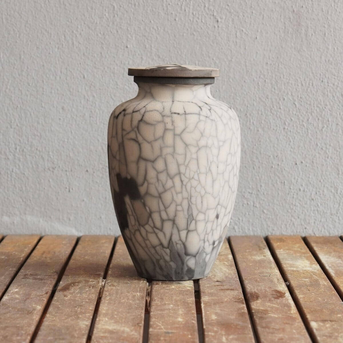 RAAQUU Omoide Ceramic Urn (Pre-Order) for Adult Remains - Raku Pottery 170 cubic inches Unique Handmade Cremation Vessel for Ashes, Pets, Cats, Dogs Unique Handmade ceramic pottery raku vases, urns, and home decor, sculptures, wall decor, gifts by Adil Gh