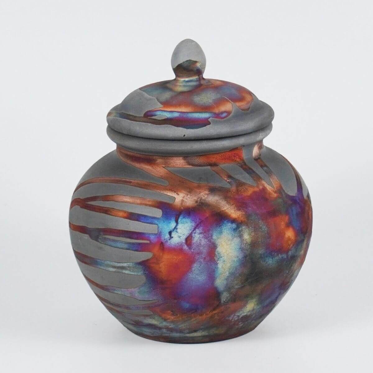 RAAQUU Tamashii Ceramic Carbon Copper Pet Urn for Remains/Ashes S/N8000073 - Raku Pottery 85 cubic inches Unique Handmade Cremation Vessel Unique Handmade ceramic pottery raku vases, urns, and home decor, sculptures, wall decor, gifts by Adil Ghani