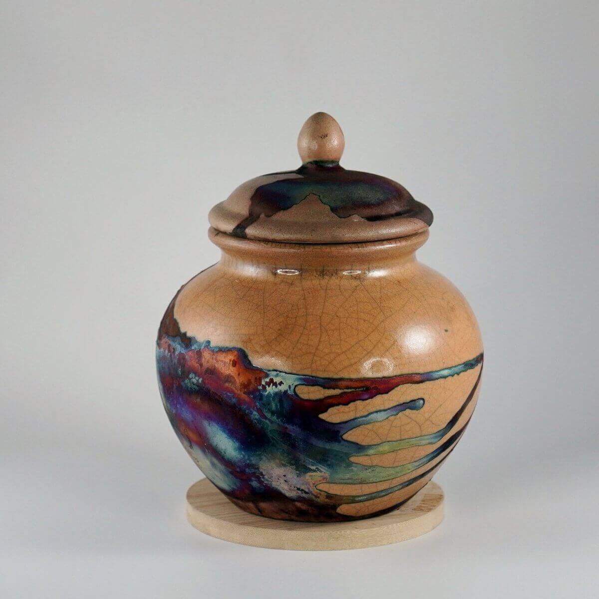 RAAQUU Tamashii Ceramic Half Copper Matte Pet Urn for Remains/Ashes S/N80000080 - Raku Pottery 85 cubic inches Unique Handmade Cremation Vessel Unique Handmade ceramic pottery raku vases, urns, and home decor, sculptures, wall decor, gifts by Adil Ghani