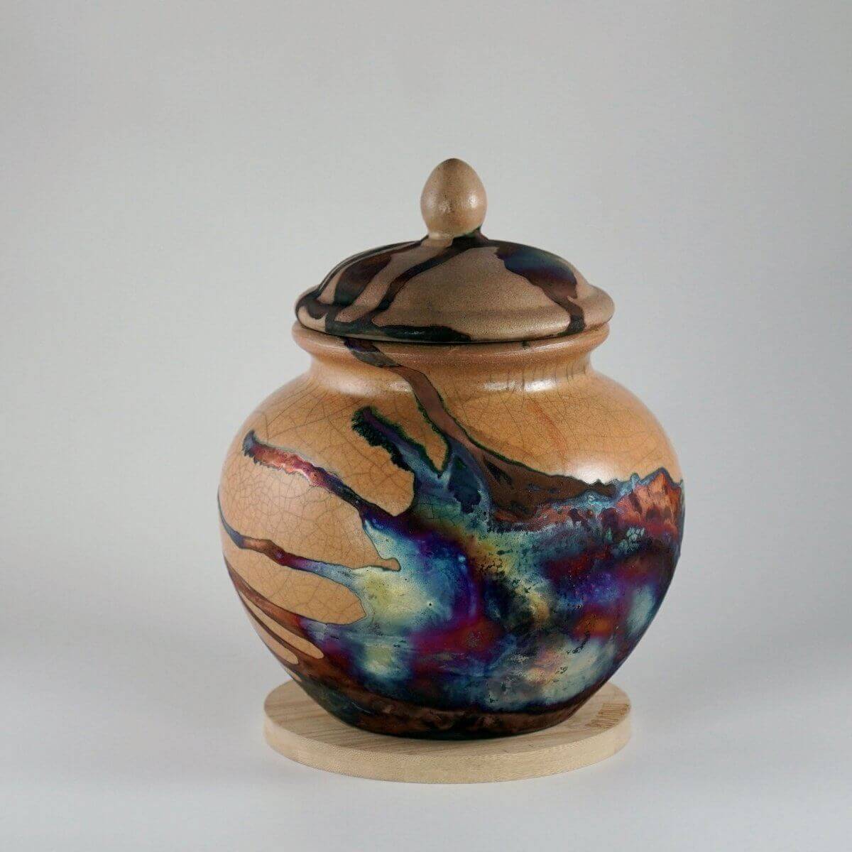 RAAQUU Tamashii Ceramic Half Copper Matte Pet Urn for Remains/Ashes S/N80000080 - Raku Pottery 85 cubic inches Unique Handmade Cremation Vessel Unique Handmade ceramic pottery raku vases, urns, and home decor, sculptures, wall decor, gifts by Adil Ghani