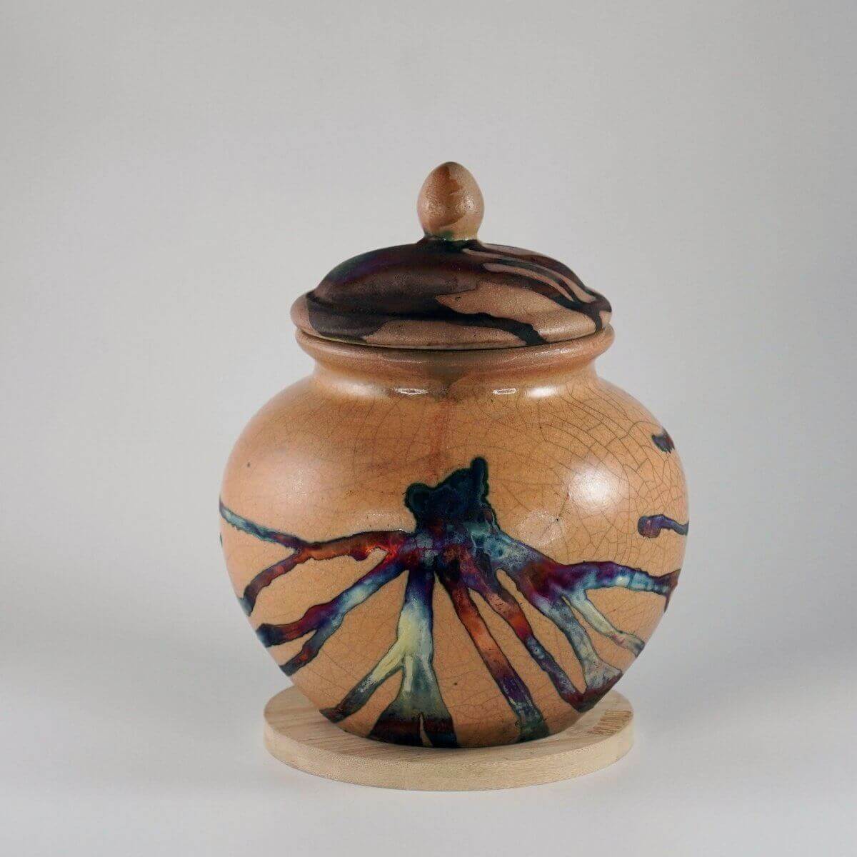 RAAQUU Tamashii Ceramic Half Copper Matte Pet Urn for Remains/Ashes S/N80000080 - Raku Pottery 85 cubic inches Unique Handmade Cremation Vessel Unique Handmade ceramic pottery raku vases, urns, and home decor, sculptures, wall decor, gifts by Adil Ghani