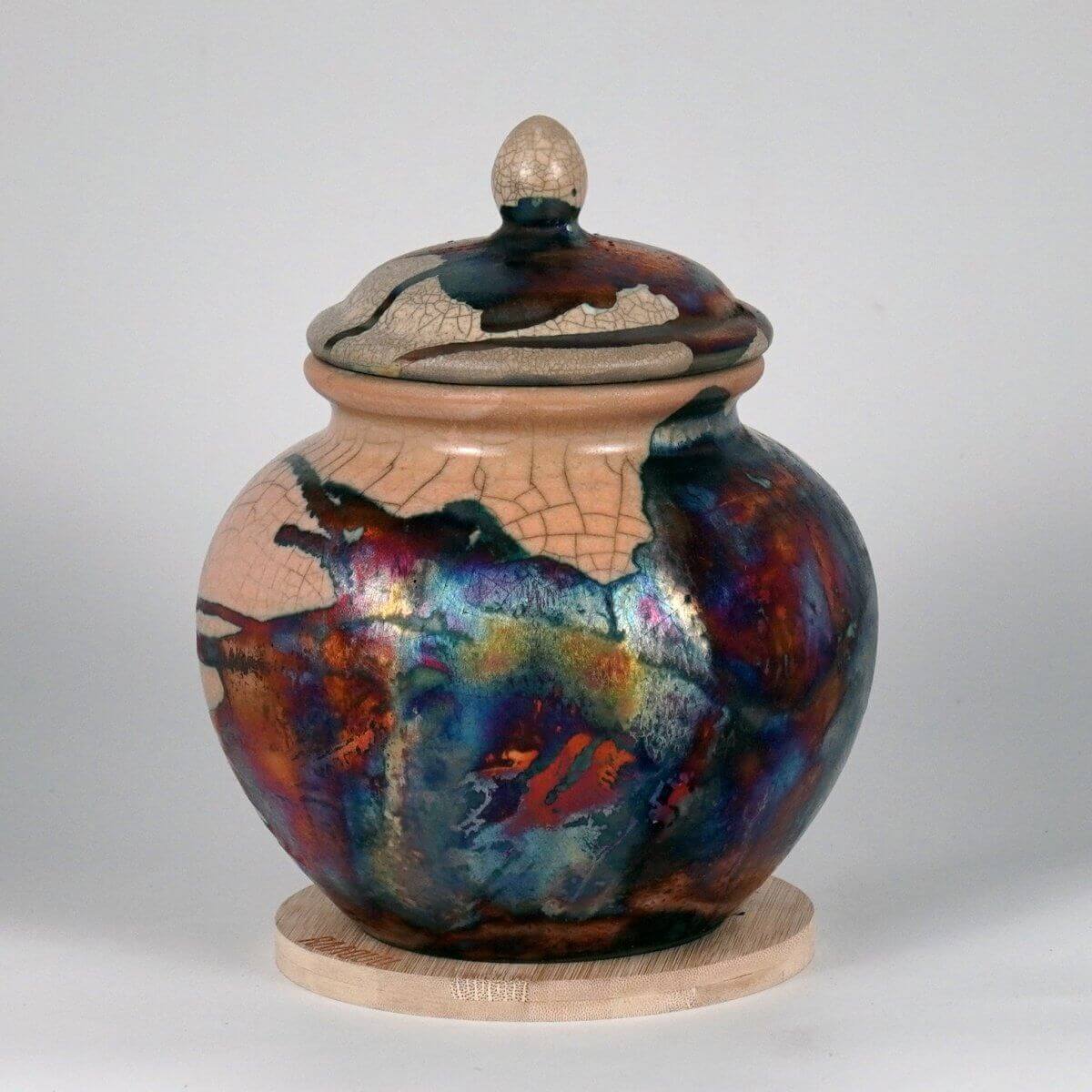 RAAQUU Tamashii Ceramic Half Copper Matte Pet Urn for Remains/Ashes S/N8000113 - Raku Pottery 85 cubic inches Unique Handmade Cremation Vessel Unique Handmade ceramic pottery raku vases, urns, and home decor, sculptures, wall decor, gifts by Adil Ghani