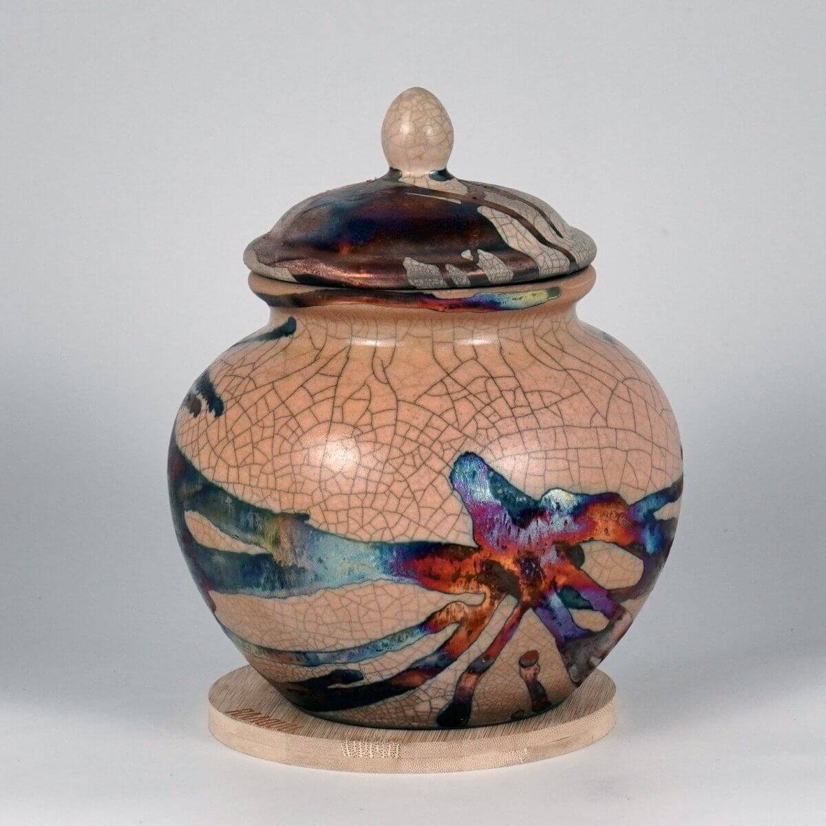 RAAQUU Tamashii Ceramic Half Copper Matte Pet Urn for Remains/Ashes S/N8000113 - Raku Pottery 85 cubic inches Unique Handmade Cremation Vessel Unique Handmade ceramic pottery raku vases, urns, and home decor, sculptures, wall decor, gifts by Adil Ghani