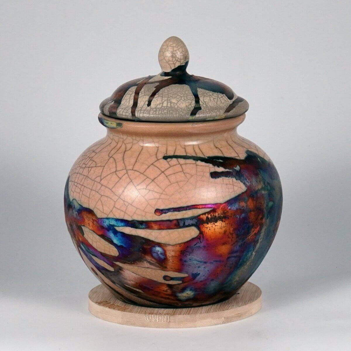 RAAQUU Tamashii Ceramic Half Copper Matte Pet Urn for Remains/Ashes S/N8000113 - Raku Pottery 85 cubic inches Unique Handmade Cremation Vessel Unique Handmade ceramic pottery raku vases, urns, and home decor, sculptures, wall decor, gifts by Adil Ghani