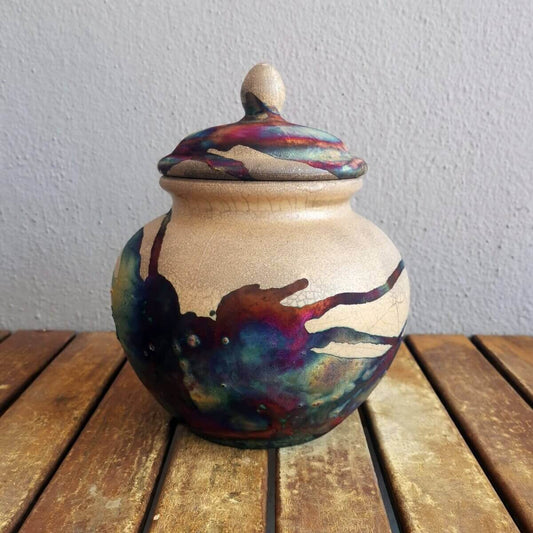 RAAQUU Tamashii Ceramic Pet Urn (Pre-Order) for Remains - Raku Pottery 85 cubic inches Unique Handmade Cremation Vessel for Ashes, Pets, Cats, Dogs Unique Handmade ceramic pottery raku vases, urns, and home decor, sculptures, wall decor, gifts by Adil Gha