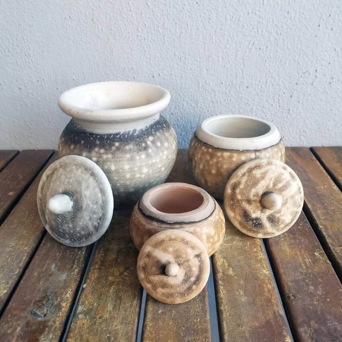 RAAQUU Raku ceramic Urn Set for Remains - 5.3, 4 and 2.4 inch width set for child and pet Unique Handmade ceramic pottery raku vases, urns, and home decor, sculptures, wall decor, gifts by Adil Ghani